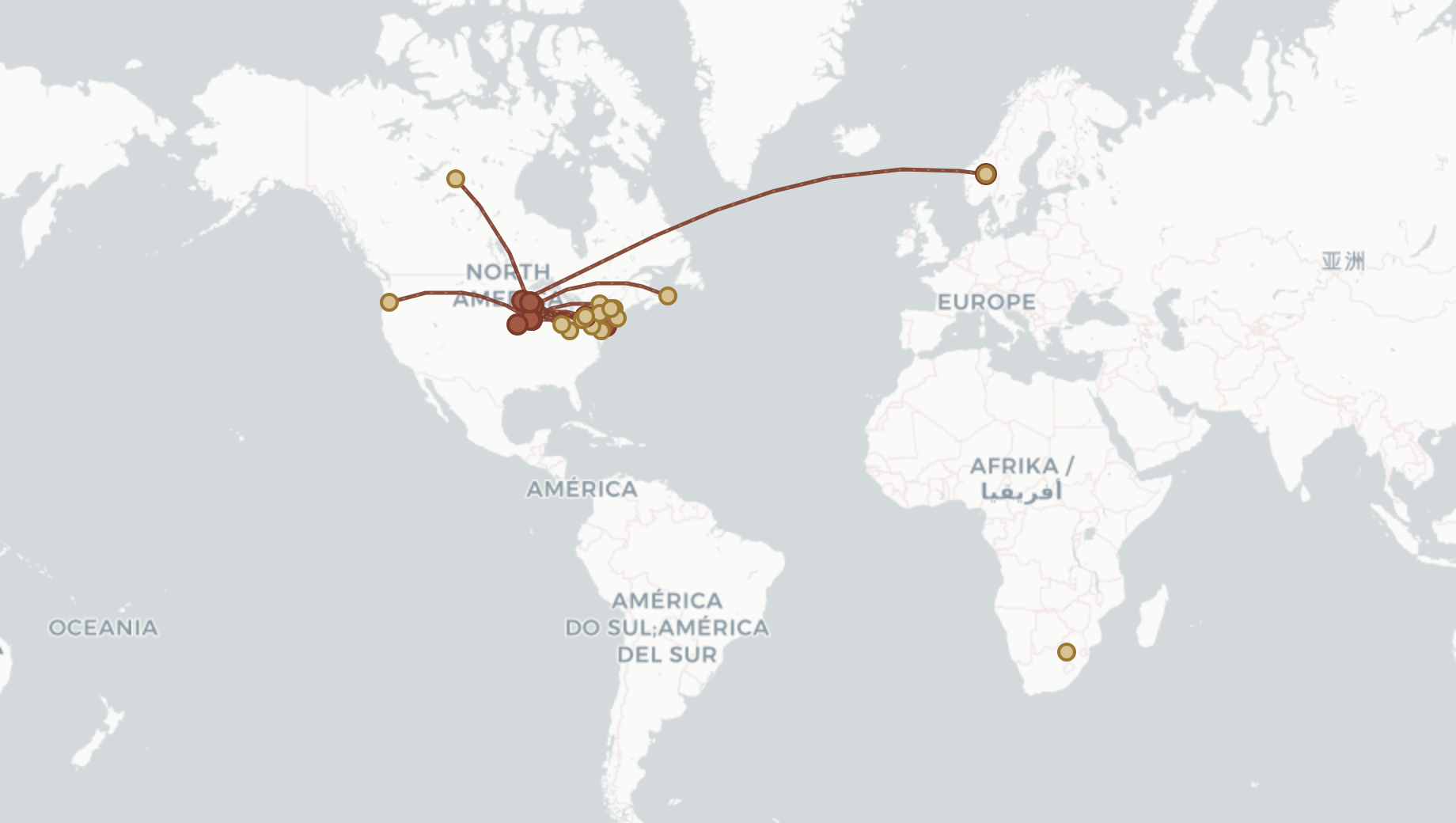 Migration map for Crossing to the Midwest: New England, Canada & Norway → Iowa and Wisconsin