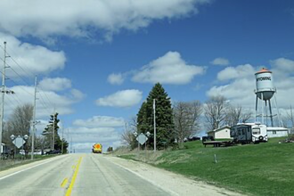 The Wyoming water tower along Iowa Highway 136 in Wyoming, Iowa
